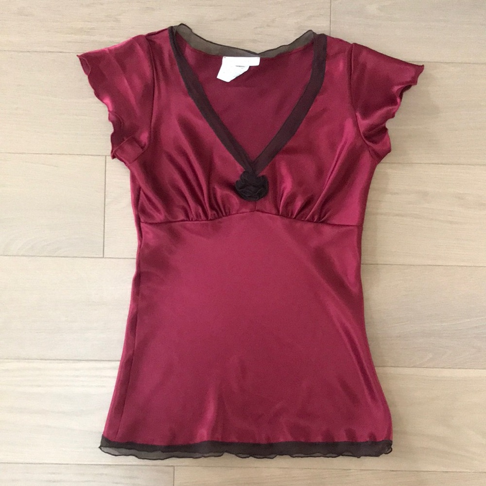 Y2K Burgundy polyester satin blouse